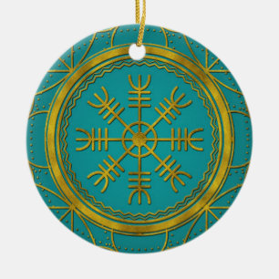 Viking protection runes helm of awe talisman ceramic ornament