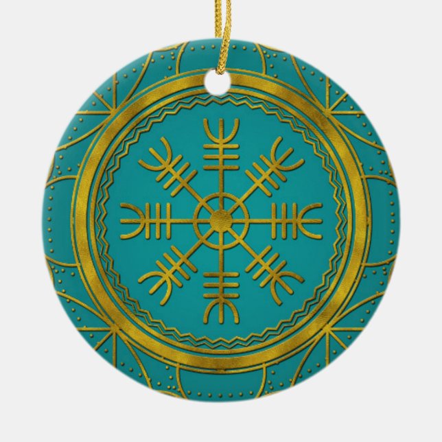 Viking protection runes helm of awe talisman ceramic ornament (Front)