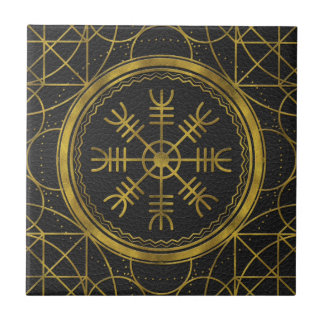 Viking protection runes helm of awe talisman ceramic tile