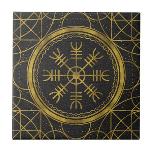 Viking protection runes helm of awe talisman ceramic tile