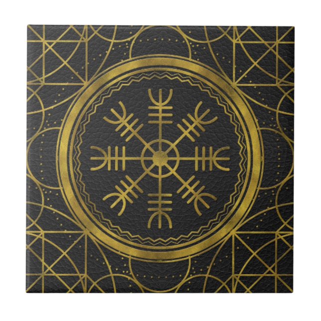 Viking protection runes helm of awe talisman ceramic tile (Front)