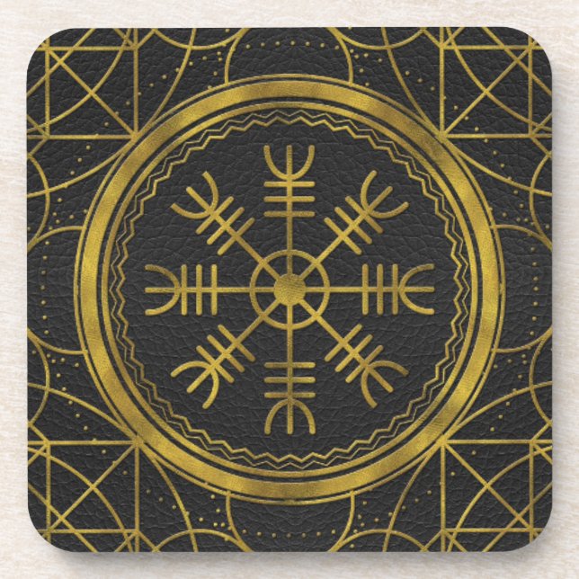 Viking protection runes helm of awe talisman drink coaster (Front)