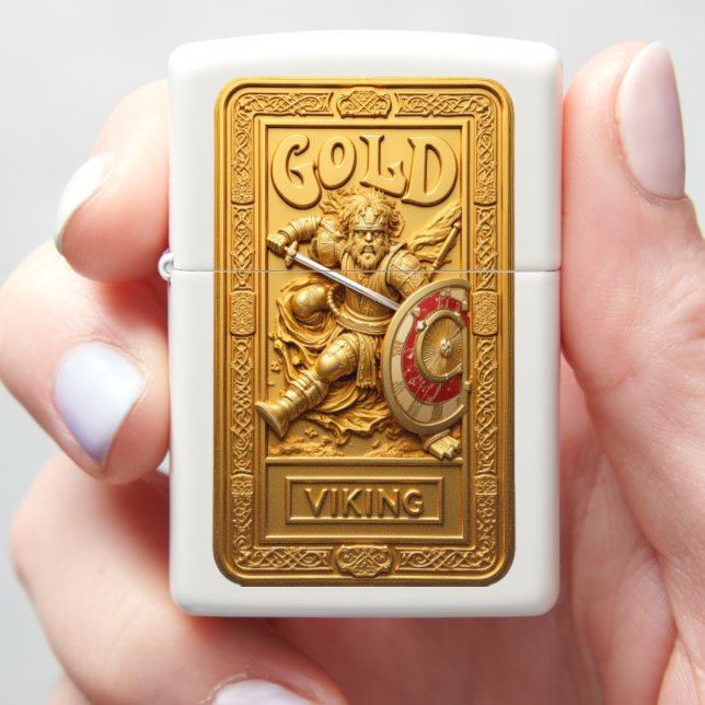 Viking Raider Alabaster Gold Bullion Zippo Lighter (In Hand)