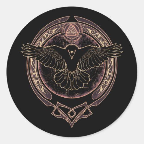 Viking Raven Munin and Valknut Classic Round Stick Classic Round Sticker