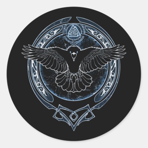 Viking Raven Munin and Valknut Classic Round Sticker