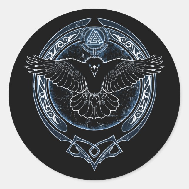 Viking Raven Munin and Valknut Classic Round Sticker (Front)