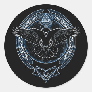 Viking Raven Munin and Valknut Classic Round Sticker