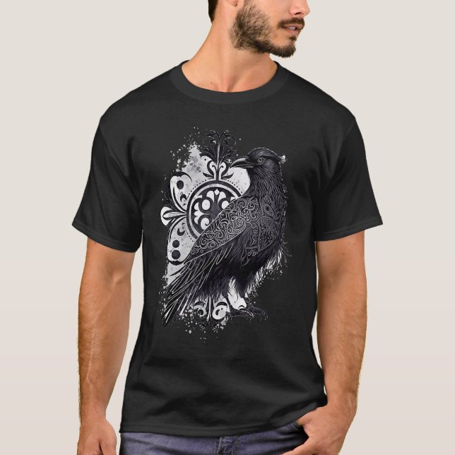 Viking Raven Norse Warrior Crow Vikings Style T-Shirt (Front)
