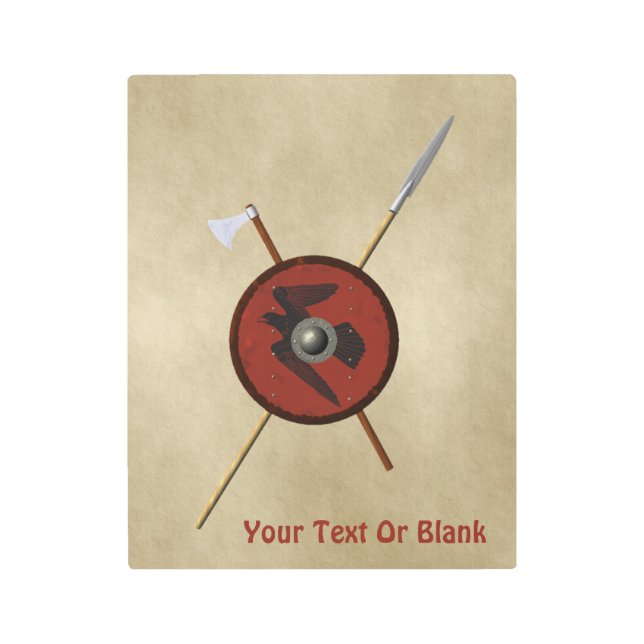 Viking Raven Shield And Weapons Metal Print (Front)