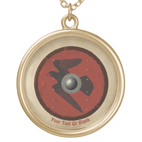 Viking Raven Shield Gold Plated Necklace