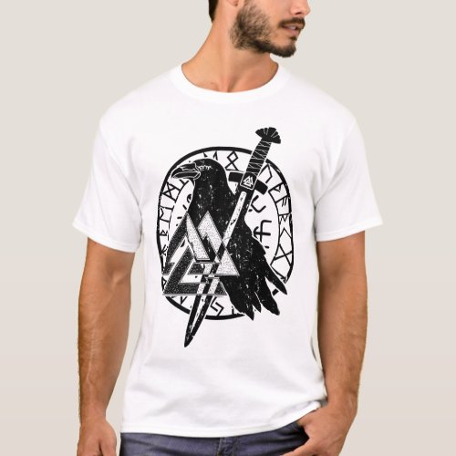 Viking Raven Valknut Sword T_Shirt
