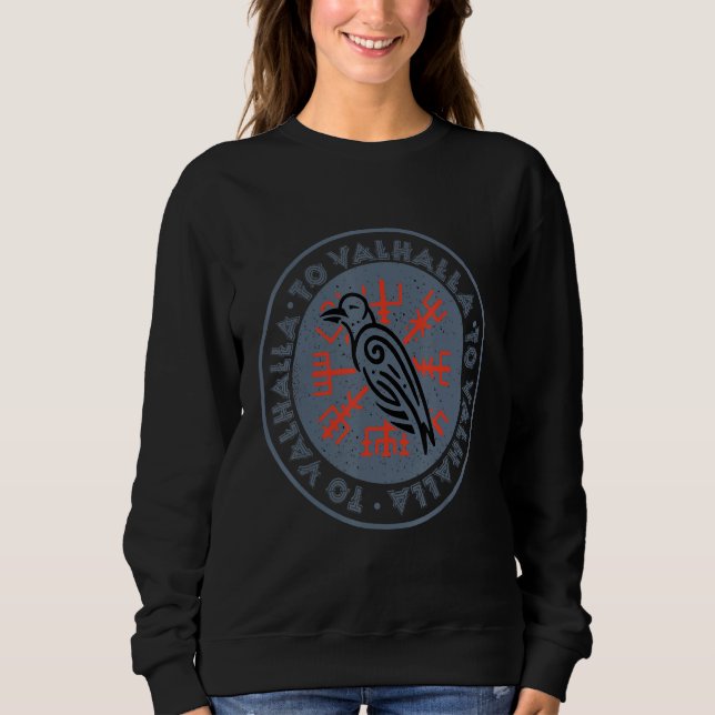 Viking Raven Vegvisir Valhalla Viking Runes Nordic Sweatshirt (Front)