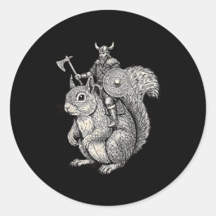 Viking Riding Squirrel Funny Warrior Art  Classic Round Sticker