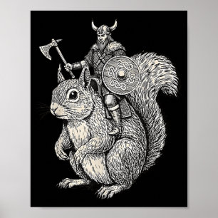 Viking Riding Squirrel Funny Warrior Art  Poster