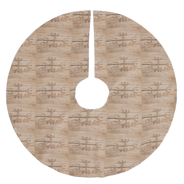 Viking rune on cracked wood brushed polyester tree skirt (Front)