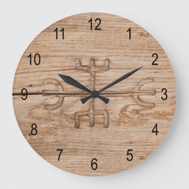 Viking rune on cracked wood large clock (Front)