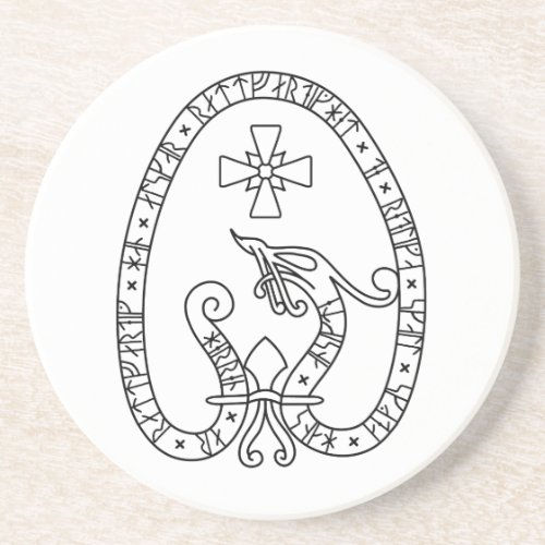 Viking Rune Stone black and white Coaster