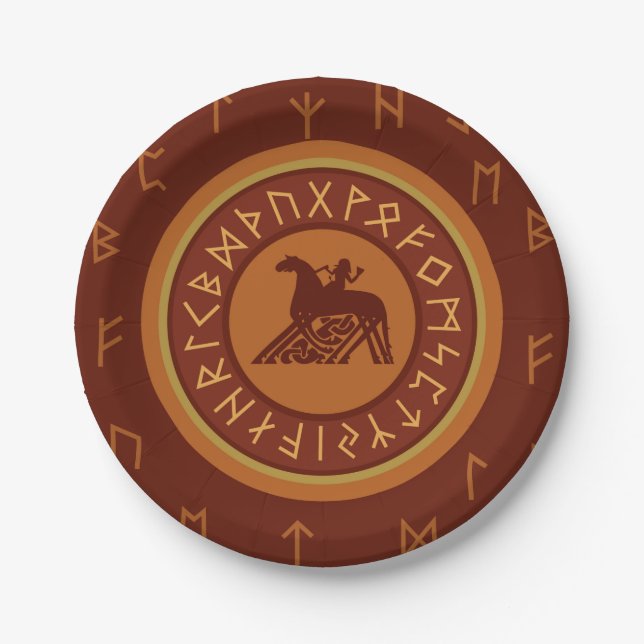 Viking Runes and Horseman Paper Plates (Front)