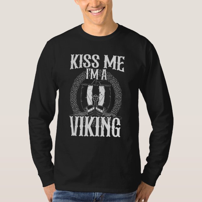 Viking runes and Viking ship of Nordic mythology T-Shirt (Front)