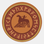 Viking Runes, Odin and Sleipnir Illustration Classic Round Sticker