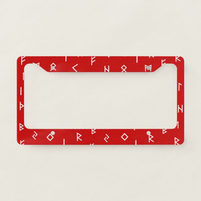 Viking Runes on Red Background License Plate Frame (Front)