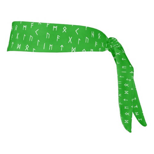 Viking Runes Pattern on Green Background Tie Headband