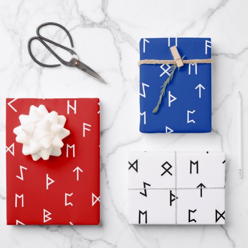 Viking Runes Pattern on Red BlueWhite Background Wrapping Paper Sheets