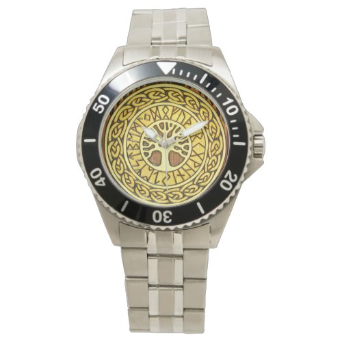 Viking Runes with Tree Stainless Steel Watch