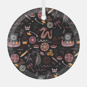 Viking: Seamless, Graphic Design. Glass Ornament