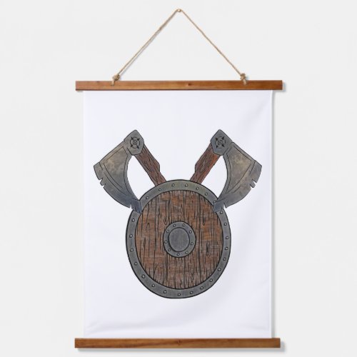 Viking Shield  Axes Wood Topped Wall Tapestry