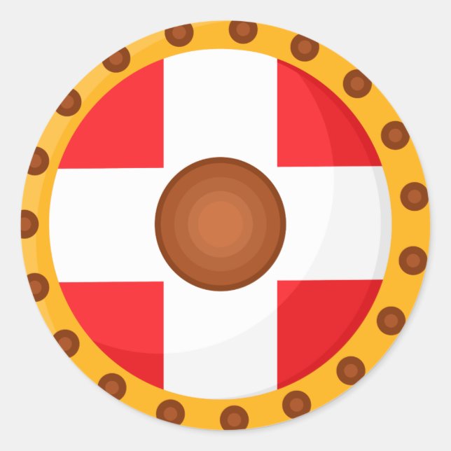 Viking Shield Cartoon Illustration Classic Round Sticker (Front)