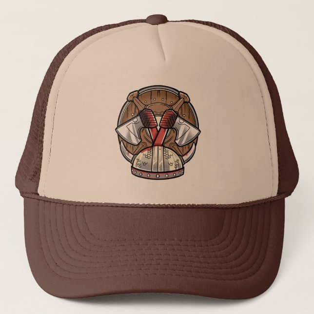 Viking Shield Cartoon Logo Trucker Hat (Front)