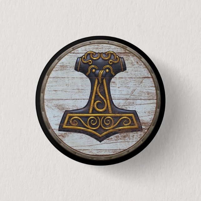 Viking Shield Emblem - Thor's Hammer Button (Front)