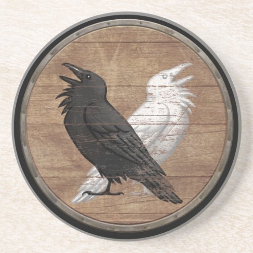 Viking Shield _ Odins Ravens Sandstone Coaster