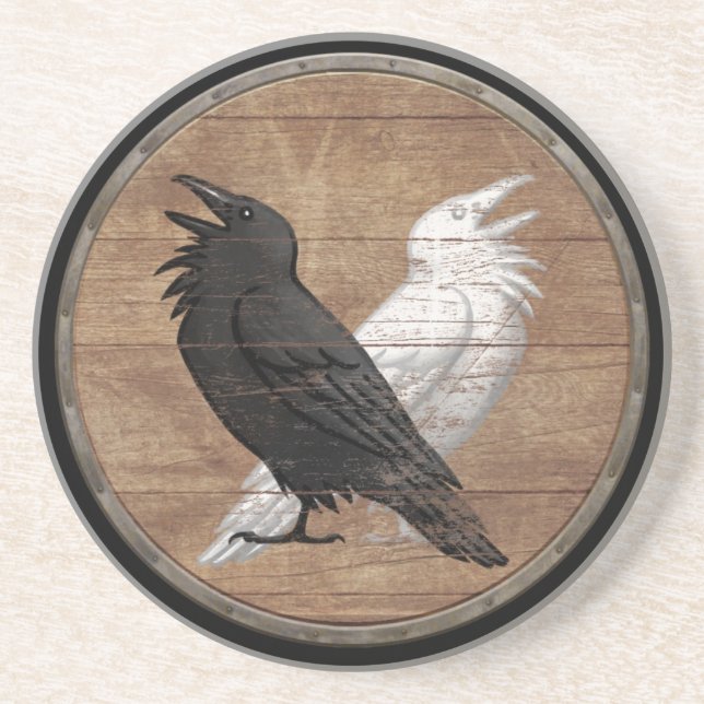Viking Shield - Odin's Ravens Sandstone Coaster (Front)