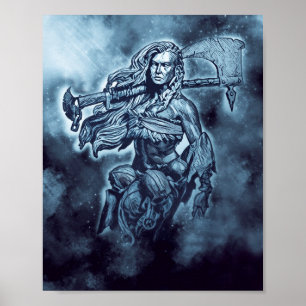 VIKING Shieldmaiden Fierce Female Warrior Art Poster