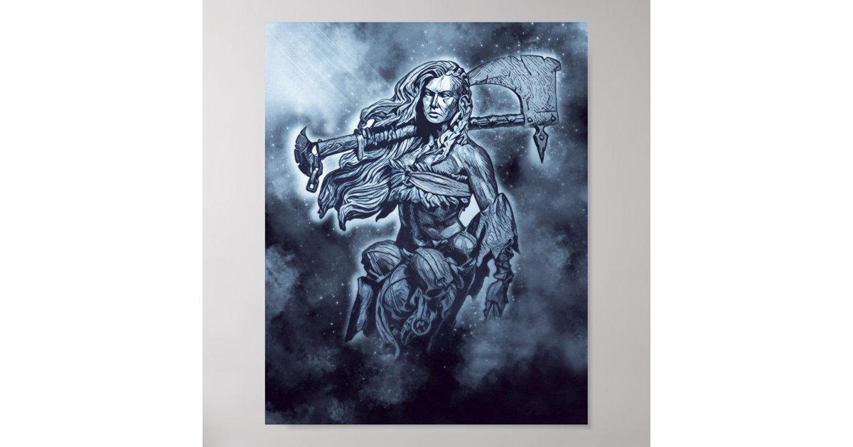 Viking Shieldmaiden Vegvisir Canvas Wall Art – Blue Pagan