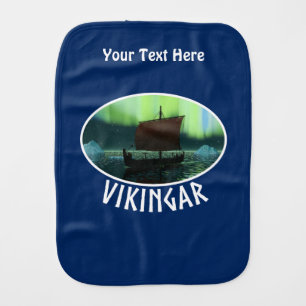 Viking Ship And Northern Lights Baby Burp Cloth