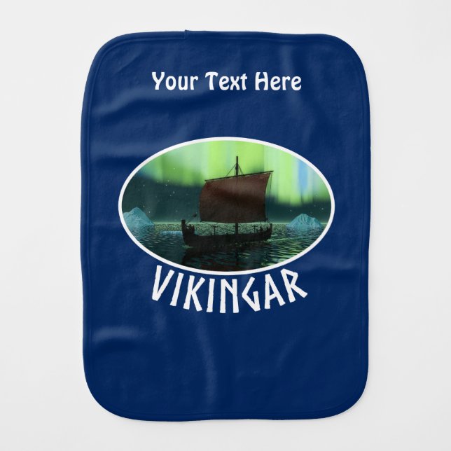 Viking Ship And Northern Lights Baby Burp Cloth (Front)
