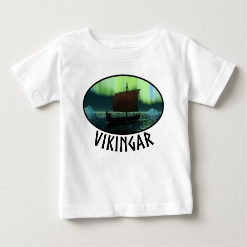 Viking Ship And Northern Lights Baby T_Shirt