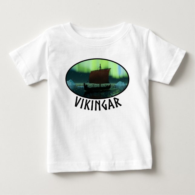 Viking Ship And Northern Lights Baby T-Shirt (Front)