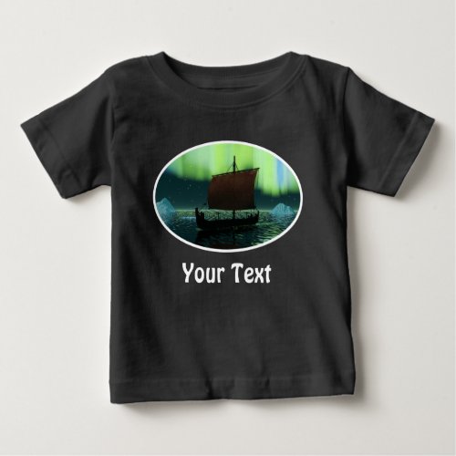 Viking Ship And Northern Lights Baby T_Shirt