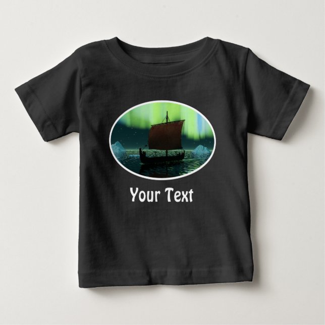 Viking Ship And Northern Lights Baby T-Shirt (Front)