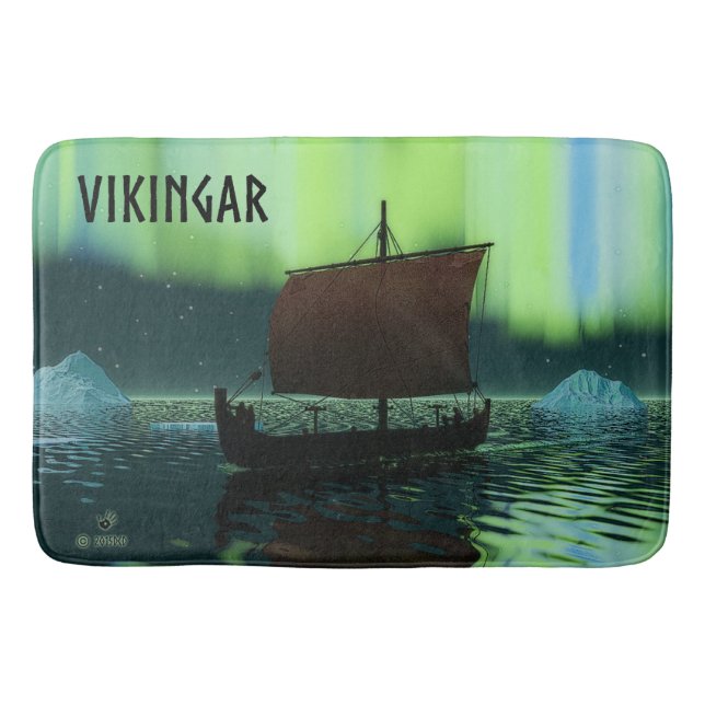 Viking Ship And Northern Lights Bath Mat (Front)