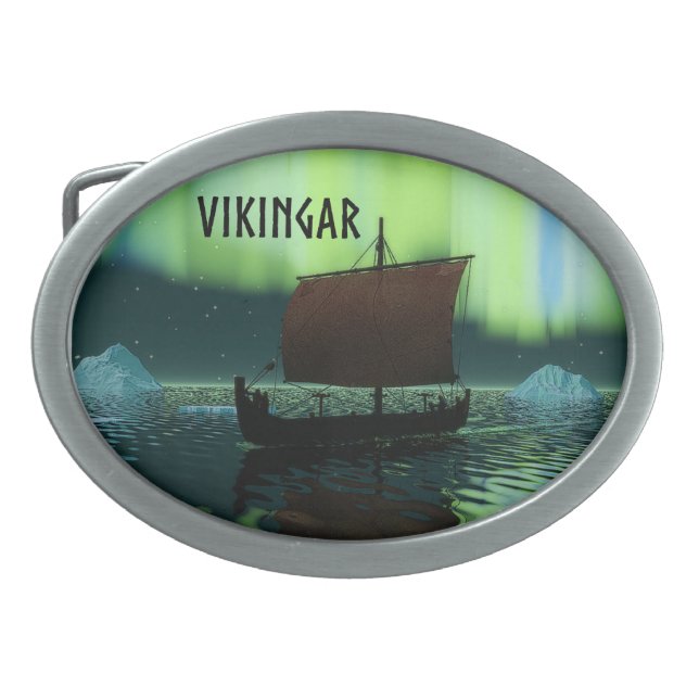 Viking Ship And Northern Lights Belt Buckle (Front)