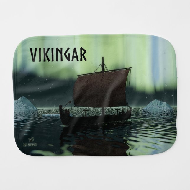 Viking Ship And Northern Lights Burp Cloth (Front Horizontal)