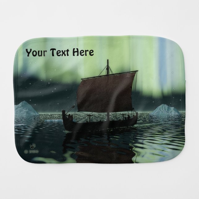 Viking Ship And Northern Lights Burp Cloth (Front Horizontal)
