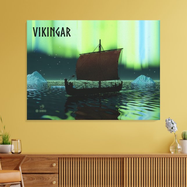 Viking Ship And Northern Lights Canvas Print (Insitu(LivingRoom))