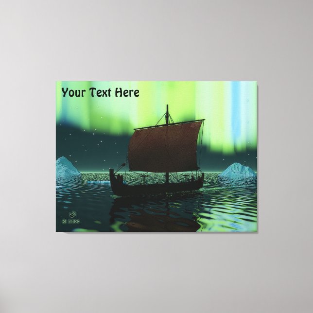 Viking Ship And Northern Lights Canvas Print (Front)