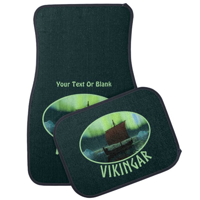 Viking Ship And Northern Lights Car Floor Mat (Set)